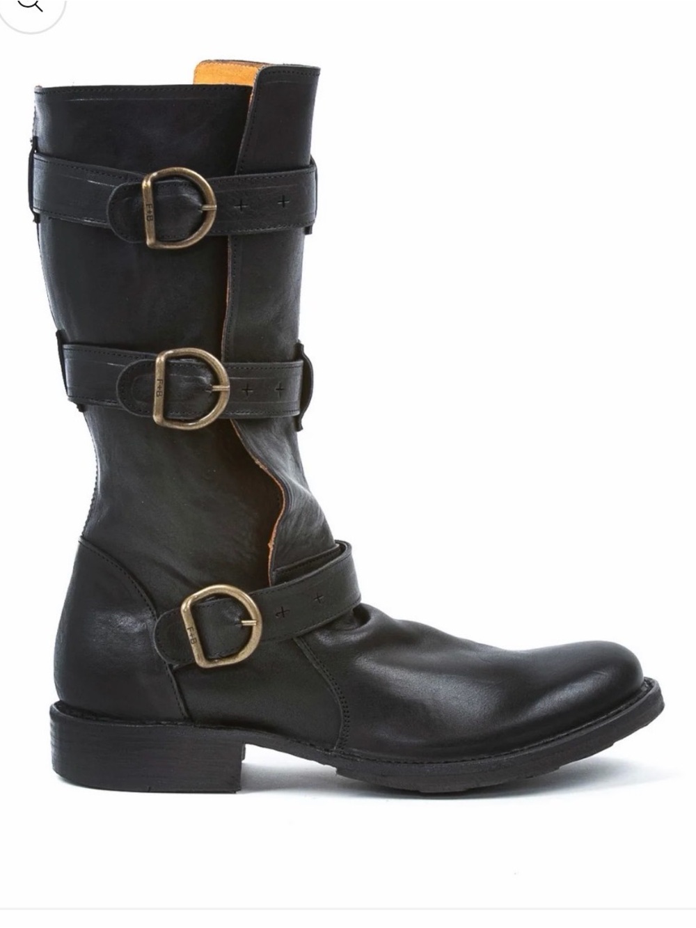 Fiorentini + Baker Black Leather Triple-Buckle Mid-Calf Boot